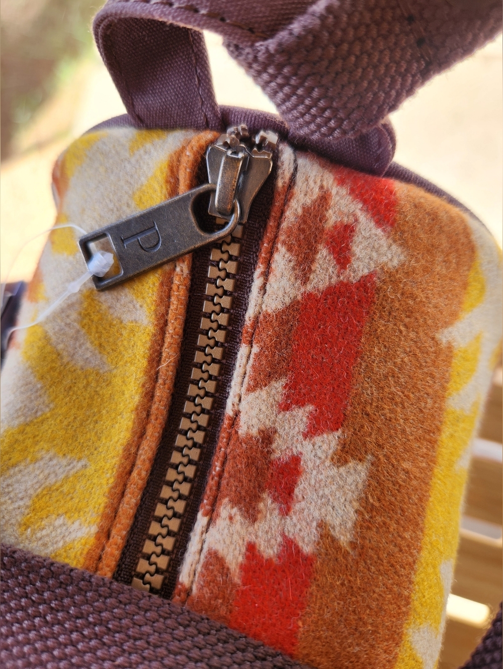Pendleton Leather-Trim Wool Blanket - Multi-Color Aztec Western Style. - Picture 6 of 9